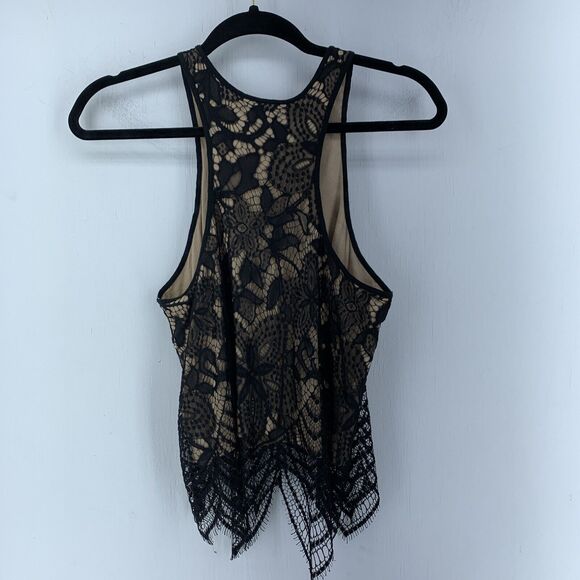 Express Womens Small Tank Cami Top Whimsy Goth Floral Lace Boho Festival Black - Picture 6 of 7